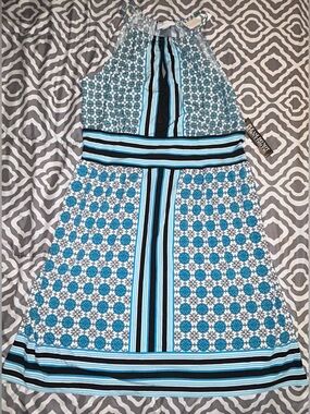 New York & Company Blue and White Patterned Midi Dress